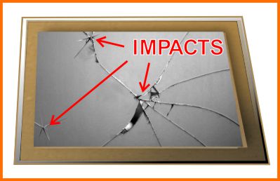 Cracked mirror with impact points