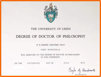 John Wakefield's Ph.D. certificate